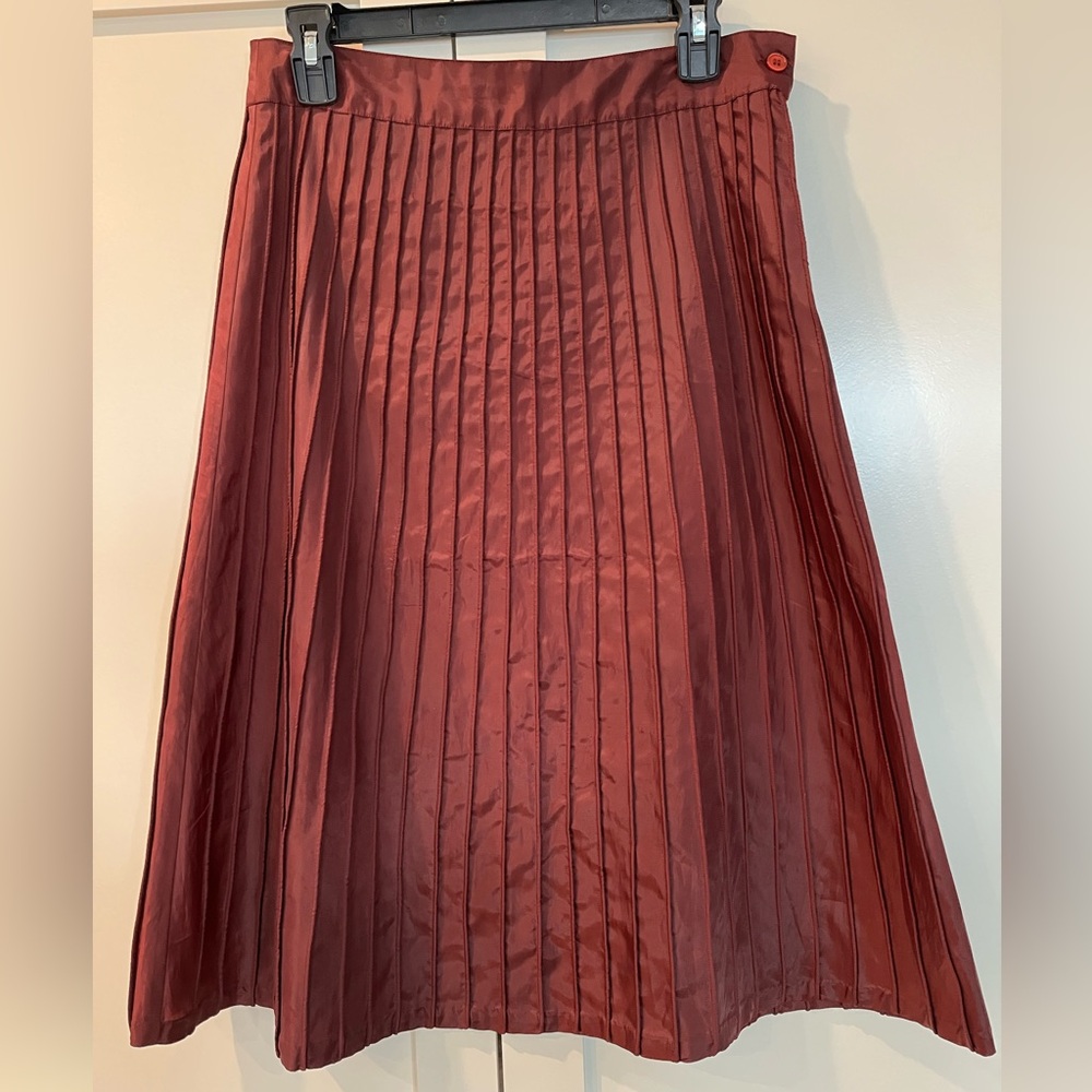 Anthropologie Odille Pleated Burgundy Wine A Line Skirt Women’s | 4 - Picture 2 of 9